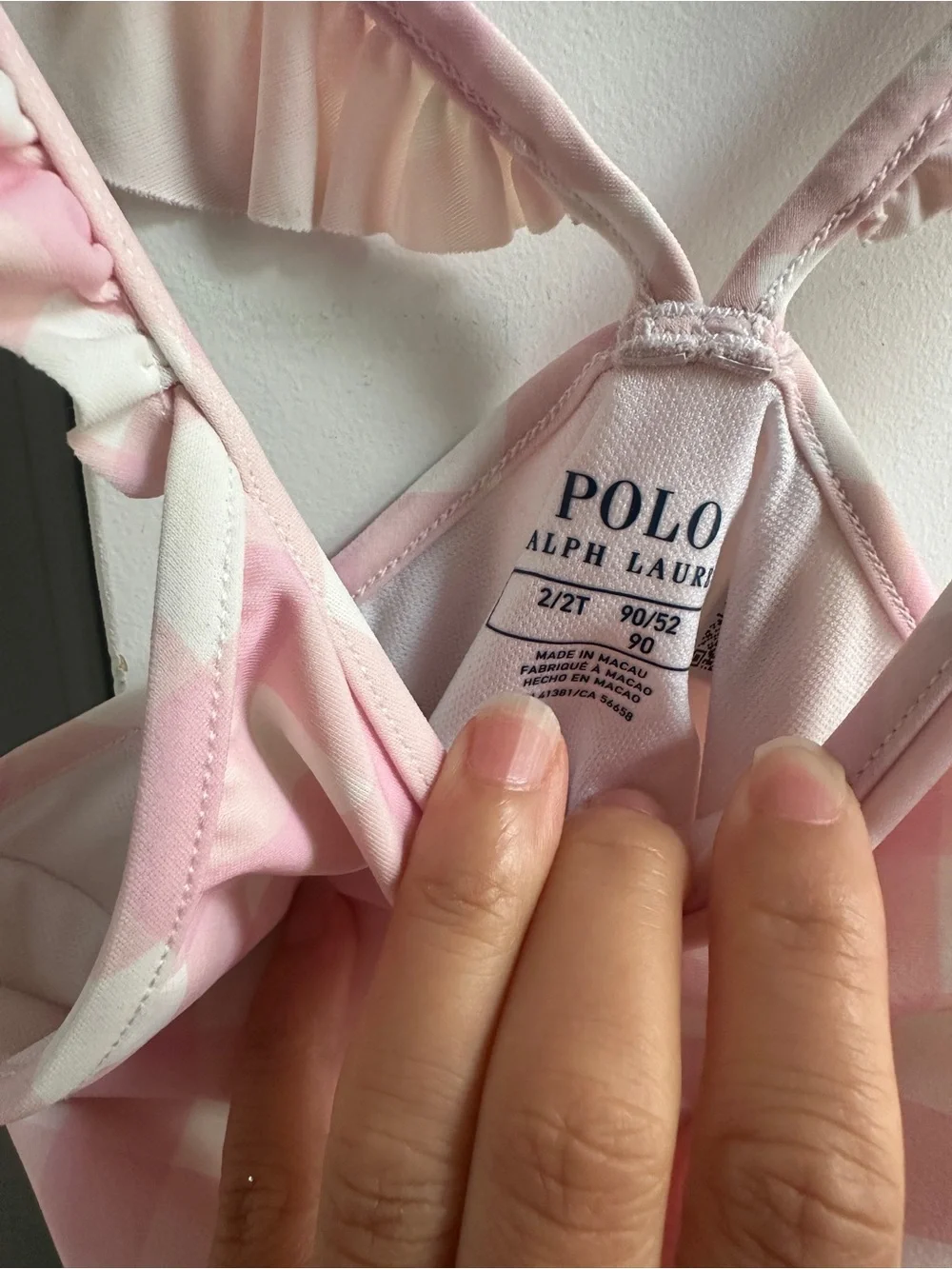 Ralph Lauren Polo Pink and White Gingham Ruffle Strap One-Piece Sz 2T